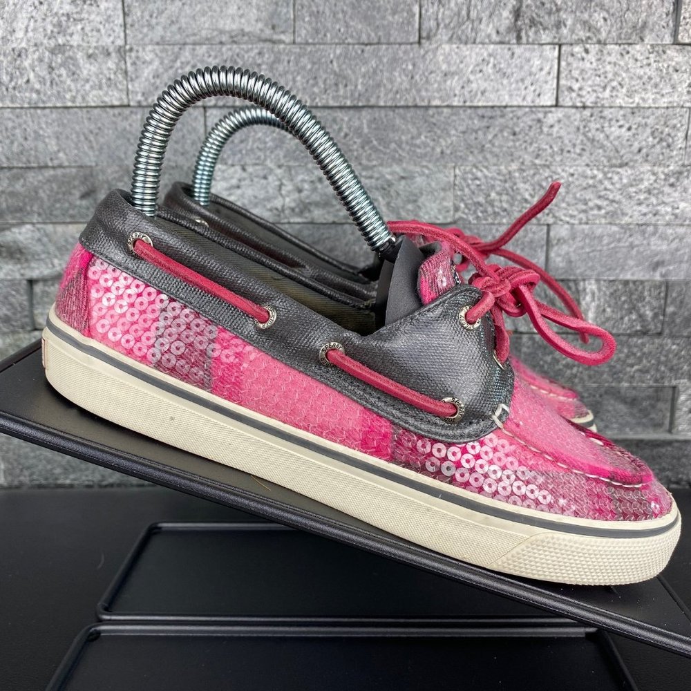 Sperry Top-Sider Pink / Gray Plaid Sequin Shoes 6M